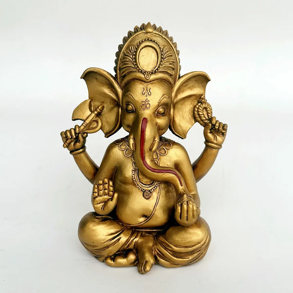 Статуя Ганеши, слон, Будда, сидящий Господь, благословение, домашний декор, индуистский Бог, коллекционные старинные бронзовые изделия из полирезина