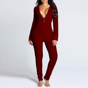 Pijama Enterizo <span class=keywords><strong>de</strong></span> Satén Cómodo para Mujer, <span class=keywords><strong>Mono</strong></span> Sexy con Abertura Trasera y Cierre <span class=keywords><strong>de</strong></span> Botones, Ropa <span class=keywords><strong>de</strong></span> Dormir Térmica Sólida con Escote Profundo en V - Product Image 3