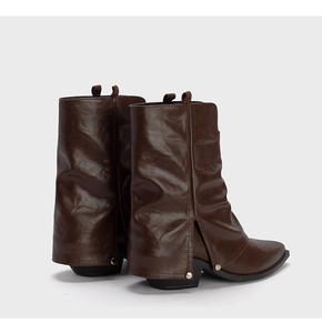 Nouvel arrivage de bottines classiques à bout pointu pour femmes bottines en cuir imperméables à enfiler talons épais bottes de requin amples pour femmes Botas - Product Image 4