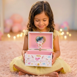 Boîte à musique <span class=keywords><strong>licorne</strong></span> pour enfants, design princesse <span class=keywords><strong>licorne</strong></span>, tiroirs à bijoux en bois à manivelle avec ornement étoile, idéale pour les cadeaux - Product Image 1