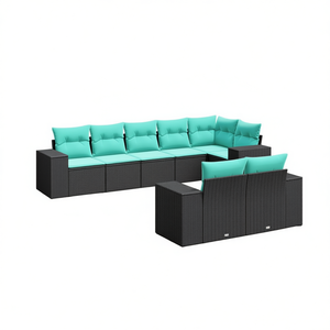 Black Poly Rattan Patio <b>Sofa</b> <b>Set</b> With Cushions Garden Outdoor Furniture Contemporary Design - Product Image 1