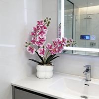 2 Fourches 18 Fleurs Orchidée Phalaenopsis Artificielle Bonsaï Ornement Créatif de Bureau Fleur Artificielle Plante en Pot pour Décoration Intérieure
