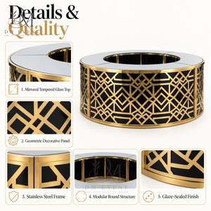 Barra de Bar Redonda Plegable de Acero Inoxidable Dorado y Negro con Diseño Floral y Cubierta de Vidrio Templado Desmontable - Product Image 5
