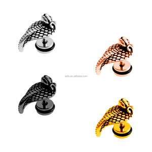 مجوهرات ثقب الجسم من الفولاذ المقاوم للصدأ أقراط بظهر مسطح للنساء نفق أذن مزيف ثعبان أسود - Product Image 5