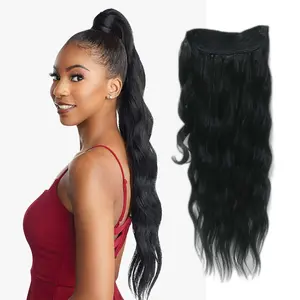 Peruca extensão de cabelo sintético, novidade de 30 polegadas, rabos de cavalo preto, mulheres natural, clipe de onda em peruca, envoltório