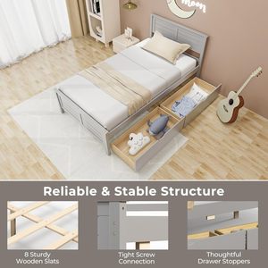 Tempat tidur kayu kustom dengan 2 penyimpanan laci <span class=keywords><strong>Platform</strong></span> tempat tidur dengan papan kepala bilah kayu pendukung kasur Foundation tempat tidur kembar - Product Image 3