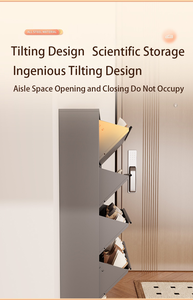 北欧スタイルの大型、鍵付き、縦型金属製サポート付きカスタムメイド靴箱、白い2層仕切り付き。 - Product Image 3