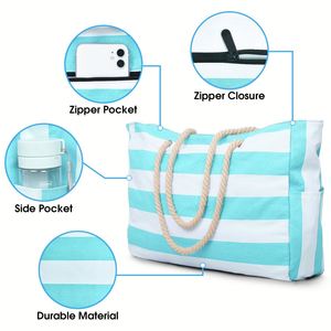 Grand sac de plage pour femmes, avec fermeture éclair, imperméable, résistant au sable, pliable, pour piscine - Product Image 4
