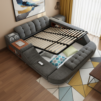 Lit double moderne en tissu Tatami 1,8 m, lit plateforme rembourré avec rangement, cadre en bois minimaliste pour chambre principale