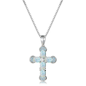 Collier pendentif croix Simple, collier en pierre de cristal opale arc-en-ciel, or <span class=keywords><strong>Rose</strong></span>, chaîne de couleur argent, colliers pour femmes, fête - Product Image 1