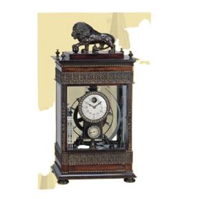 Caja de latón grabada, figura de León, Noria frontal, regulador impulsado por gravedad, rodamiento de bolas que cae, reloj de mesa de escape Visible - Product Image 1
