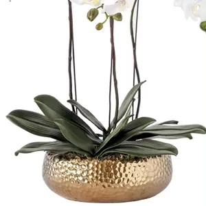 2024 Artificial Orchid in Gold Vase White Silk Orchids Flower for Home Kitchen Table Centerpieces Decoration