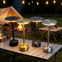 Lampe de table tactile rechargeable en aluminium, lampe LED pour salle à manger, lampe de camping extérieure, lampe de chevet à intensité variable, lumière de nuit à trois couleurs changeantes