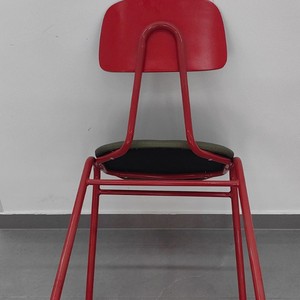Chaise de salle à manger moderne minimaliste, pieds en métal, revêtement en tissu PU, assise multicouche rouge et verte - Product Image 3