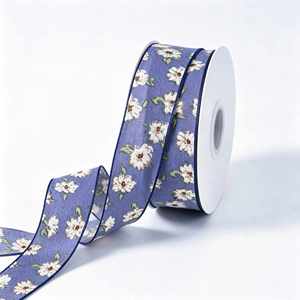 Ruban en polyester à imprimé floral vintage de 2,5/4 cm pour la décoration de boîtes cadeaux de boutique, 100 yards par rouleau, vente en gros - Product Image 3