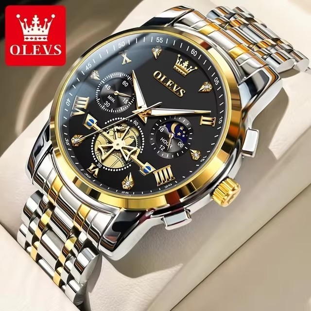 OLEVS 2856 メンズ クォーツ スケルトン クロノグラフ ウォッチ 42mm 防水
