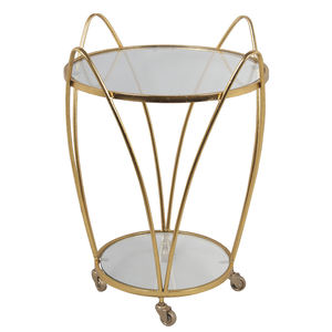 Ronde Metalen Gold Rolling Serveren Bar Winkelwagen <span class=keywords><strong>Trolley</strong></span> Met 4 Wielen Mirrored Glas Top Voor Keuken Woonkamer Hotel - Product Image 1