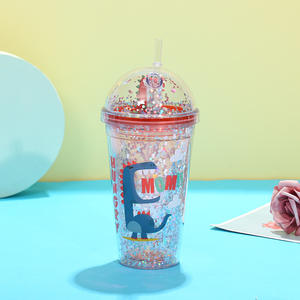 Offre Spéciale gobelet en plastique à motif de <span class=keywords><strong>dinosaure</strong></span> bouteille d'eau mignonne à double couche avec paille - Product Image 2