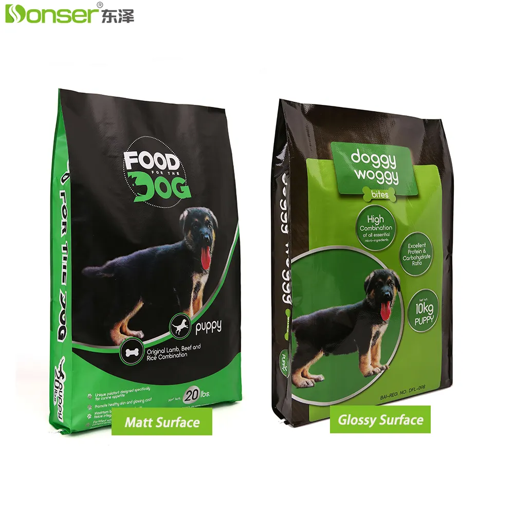 Custom Pet Food Bag 20lbs 10Kg Fabriek Pp Geweven Verpakking Zak Vochtbestendige Geur Proof Food Grade Hondenvoer Verpakking Zakken