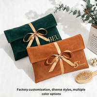 Pochette en velours avec logo personnalisé, nœud en satin, sac de rangement de luxe pour bijoux et cosmétiques, pour collier, rouge à lèvres, parfum, emballage cadeau