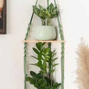 Étagère suspendue pour plantes en <span class=keywords><strong>macramé</strong></span> bohème, étagère flottante en corde de coton faite à la main pour plantes d'intérieur, décoration murale pour la maison, étagère de rangement - Product Image 3