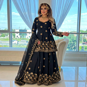 Embroidered Silk Anarkali <b>Suit</b> Dupatta <b>Women</b> Modern <b>Wedding</b> Dress Floor-Length Regular Fit Indian Pakistani Style All Seasons - Product Image 1