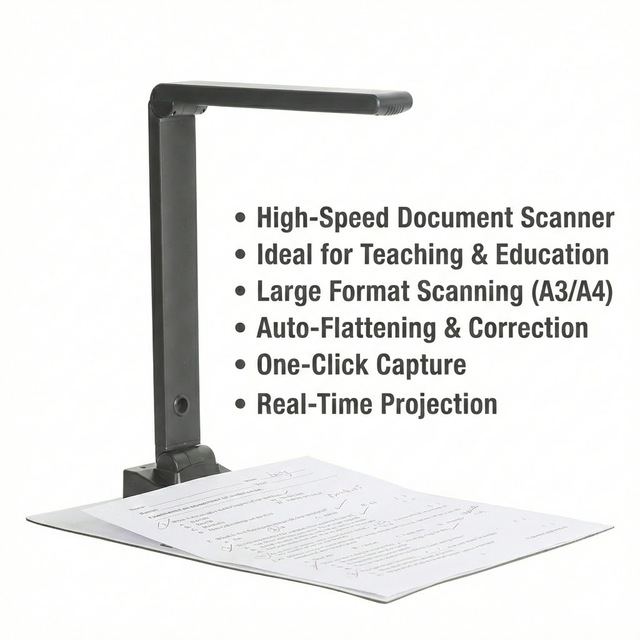 Portable High-Speed Plastic Black Visual Presenter Teaching Document Camera A3 Book Scanner USB 13MP 1 Second Scan CE Certified