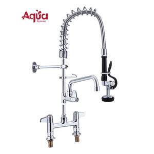 Easy Install Commercial Kitchen Faucet with Dual Handle Adjustable Deck <b>Mounted</b> Mini Pre-Rinse Pull Spring 2-Hole Installation - Product Image 1