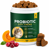 Complément Probiotique pour Chat, Friandises à Mâcher Douces, Santé Digestive, Immunité, Enzymes Prébiotiques, Forme de Cœur, Friandises Naturelles pour Animaux de Compagnie, 180 Unités