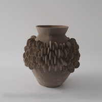 Vase en céramique texturée marron fait à la main, poterie artistique en forme de disque, moderne, luxueux, glaçure mate, étanche, décoration d'intérieur, porte-fleurs pour