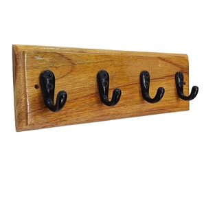 Black <b>Wooden</b> Wall Mounted Hook Rack 4 Hook Organizer Panel for Kitchen Bathroom Entryway <b>Clothing</b> Storage - Product Image 1