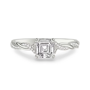 แหวนหมั้นเพชรทรง Asscher ทองคำ 10K 14K 18K แบบกำหนดเอง ดีไซน์ก้านบิดประดับเพชร Pave ด้านข้าง เพชรเพาะเลี้ยงในห้องปฏิบัติการ พร้อมใบรับรอง IGI สำหรับผู้หญิง - Product Image 6