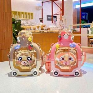 Summer Anti-Drop Portable Straw <b>Cup</b> High-Value Girls' Crossbody Style Magic Bear Square Design Food-Safe <b>Reusable</b> Plastic Water - Product Image 2