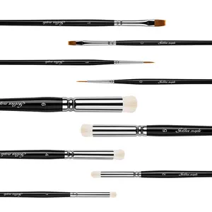 OEM Hobby Brush Kit Nylon Hair Micro Dry Brush Set Black Wood Handle Detail Miniature Paint Brush Set For Miniatures