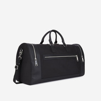 Tas Travel Holdall Logo Kustom Tahan Lama, Tas Travel Semalam, Tas Duffel Jinjing, Tas Akhir Pekan Kulit Hitam dan Kanvas untuk Aktivitas Luar Ruangan