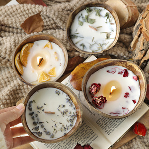 Vela Aromática Romántica en Tazón de Coco con Flores Secas Hechas a Mano, Decoración Lujosa para el Hogar y Fiestas, Regalo para el <span class=keywords><strong>D</strong></span>ía de San Valentín - Product Image 2