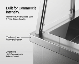Mobilier de cuisine professionnel en acier inoxydable, bain-marie avec écran acrylique, étagère supérieure et inférieure, contrôle de la température et couvercle, HoReCa - Product Image 5