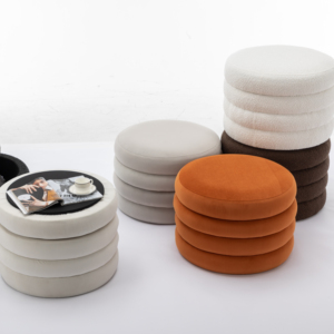 Puf otomano de almacenamiento redondo multifuncional Taburete tapizado moderno con tapa extraíble - Product Image 6