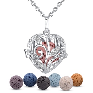 Isunni Dainty หัวใจกลวงออกเงินสเตอร์ลิงชุบหินลาวาลูกปัดสร้อยคอกระจาย - Product Image 2