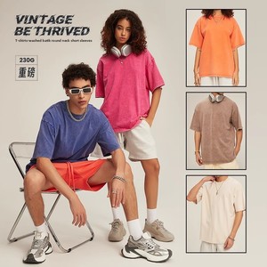 T-shirt a maniche corte in cotone pettinato, lavaggio vintage, vestibilità ampia, traspirante, di tendenza, per l'estate, stile urbano - Product Image 4