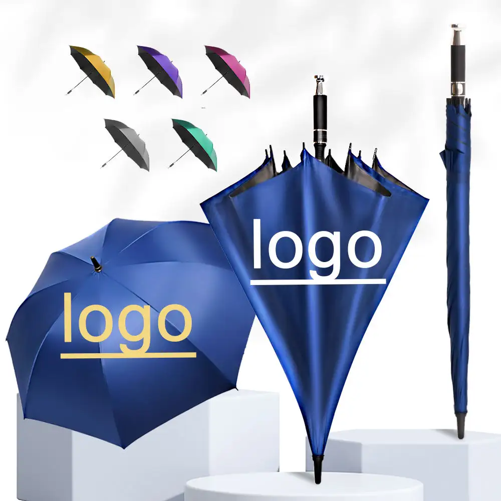 ホットセールデザイン卸売カスタムゴルフ傘防風傘無地シンプルストレートハンドルゴルフ傘ロゴ付き