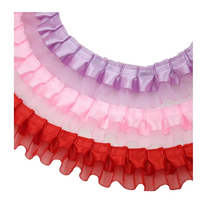 wholesale 4cm 2 layer organza tulle chiffon ruffle dress accessories Lace Trim