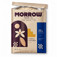 Sachet personnalisé imprimé mat avec découpe facile pour 35g de poudre de protéines végétales d'avoine, idéal pour l'emballage de mélange vanille-cannelle pour aliments pour animaux de compagnie