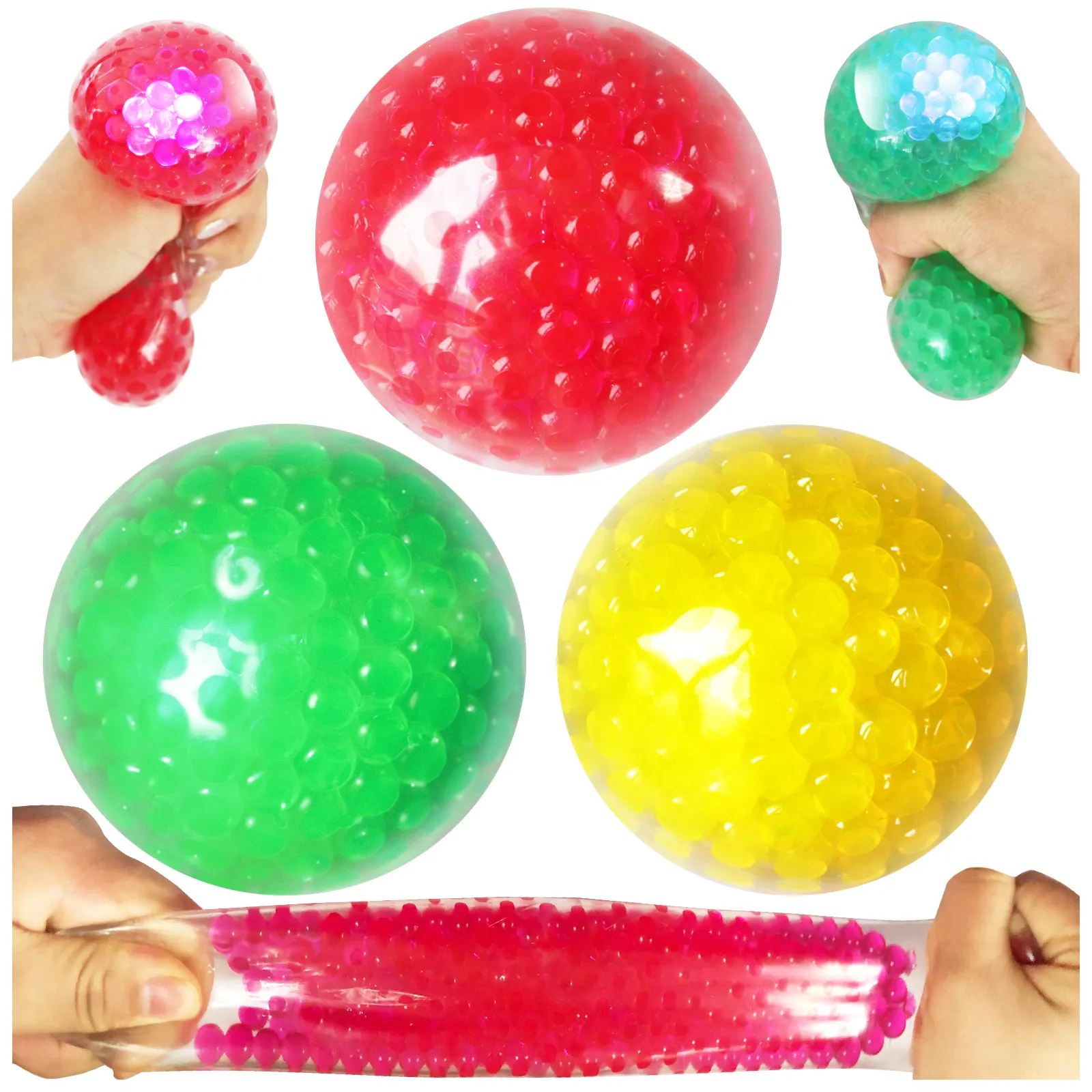 Glitter stres topları 3 adet 6.5cm Squishy topları çocuklar ve yetişkinler için su boncuk Premium Anti-stres sıkmak oyuncak toplar