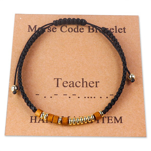 EW-pulsera tejida con código Morse para mujer, joyería de moda, brazalete con cuentas de madera - Product Image 6