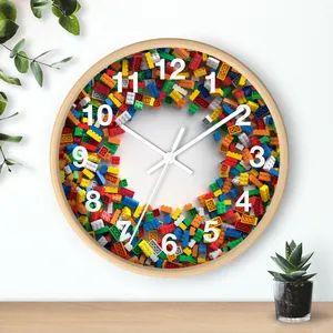 Reloj de Pared de Bloques de Construcción Estilo <span class=keywords><strong>Lego</strong></span> con Marco Negro para Habitación Infantil, Sala de Juegos, Reloj de Cuarzo Silencioso, Juguete Creativo, Decoración, Regalo, Envío Rápido - Product Image 4