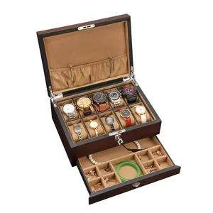 تصميم جديد خشبي للتعبئة والتنظيم حافظة عرض لساعة درجين للمجوهرات صندوق هدايا عالي الجودة صندوق لساعة