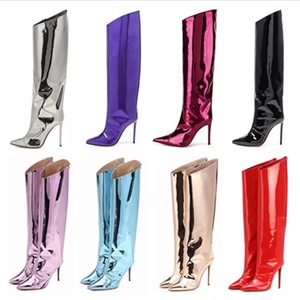 Bottines en cuir brillant néon pour femmes, automne et hiver, fermeture éclair latérale, décontractées, sexy, luxueuses, tendance, hauteur du mollet - Product Image 5