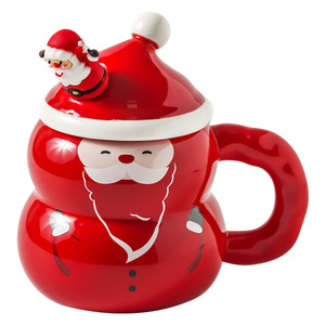 400ml <b>Christmas</b> Ceramic Mug with Lid and Spoon Santa Snowman Tree <b>Theme</b> - Product Image 1