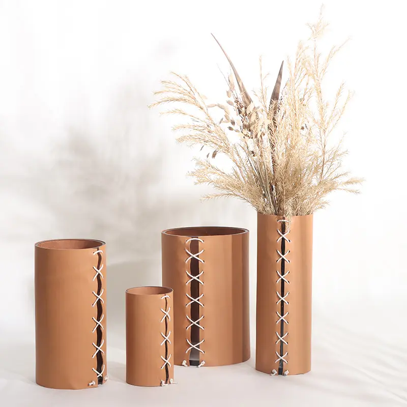 Nordic vase wholesale vases minimalism style decoration custom modern decorative leather glass cylinder vase for decor